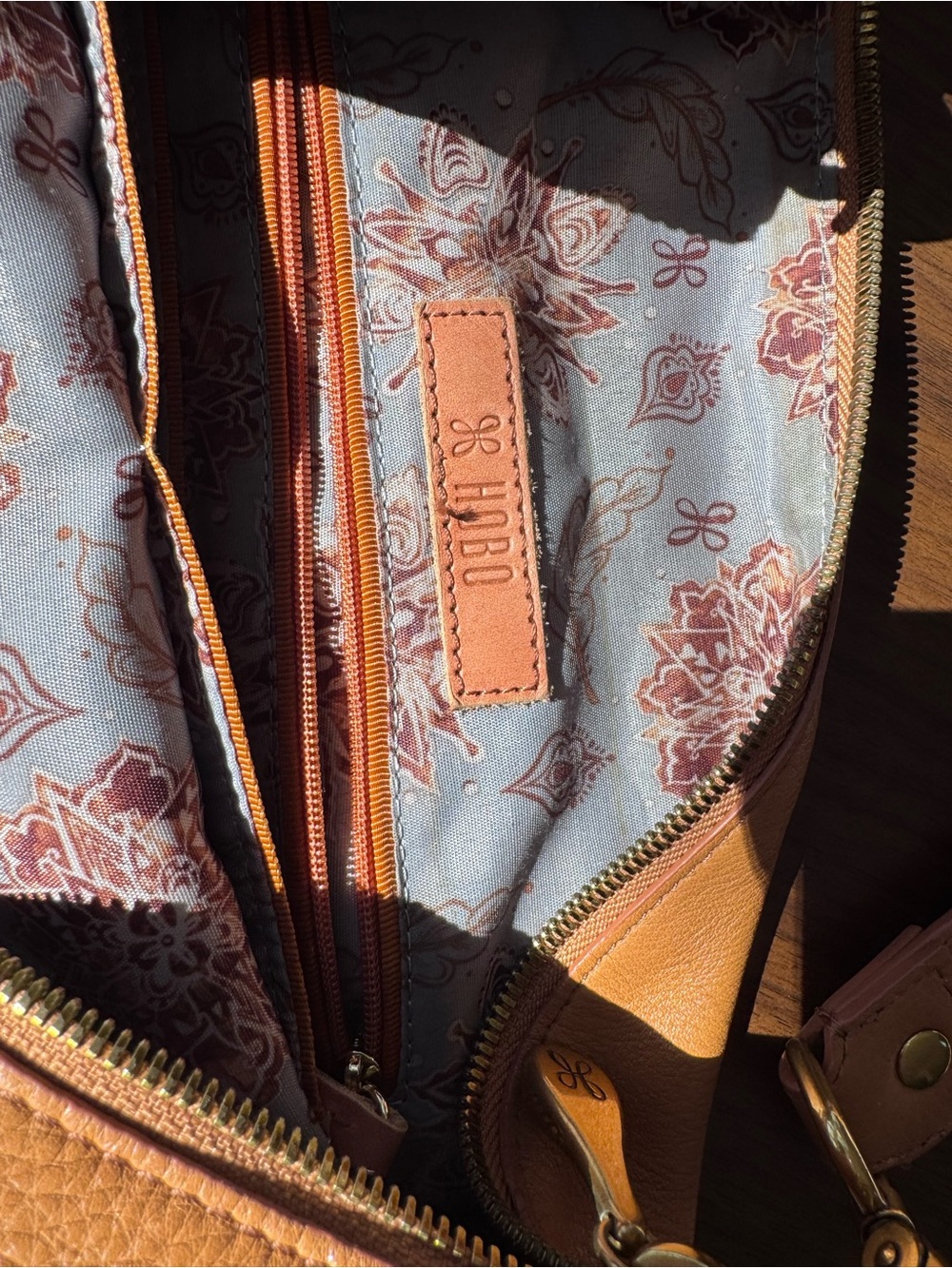 HOBO Tan Leather Crescent Shoulder Bag with Braided Strap * unique patchwork EUC - Picture 6 of 10